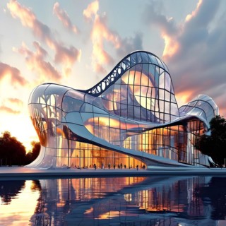KI generated architectural structure melding computer aided design illustrations with genuine