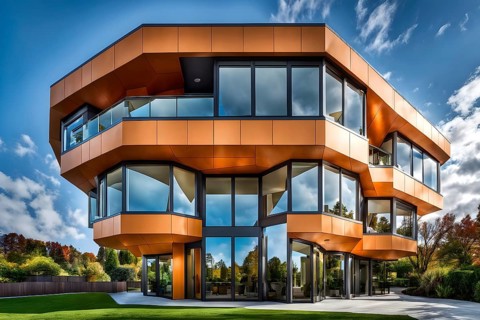 Modern residential house inspired by honeycomb hexagonal patterns, AI generated