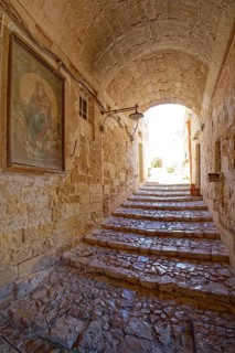 Paths and corridors in the tuff of the Sassi Barisano in the cave town of Matera. The cave