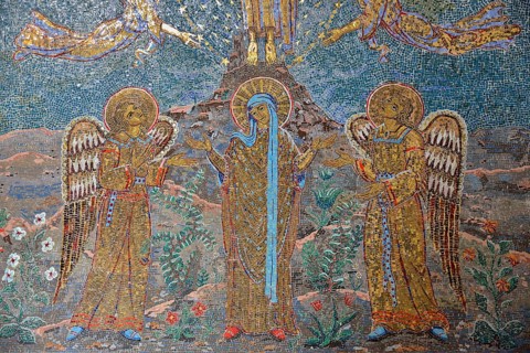 Mosaic ceiling in the Chapel of the Angels, Monastery Odilien on Odilien mountain in Ottrott,