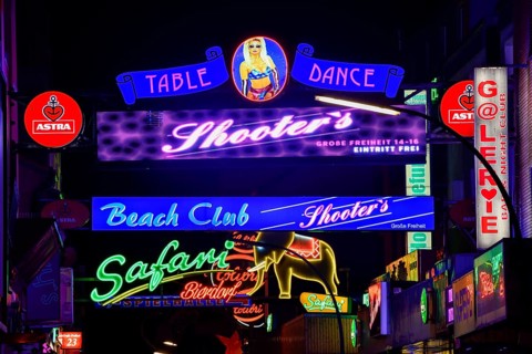 Illuminated sign at the Große Freiheit, Reeperbahn, St. Pauli, Hamburg, Germany, Europe