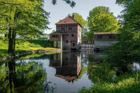 Brüningmühle, old water mill on the Vechte, Schöppingen, North Rhine-Westphalia, Germany, Europe