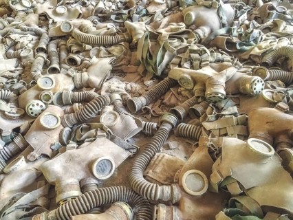 Gas Masks, Middle School #3, Lost Place, Prypyat, Chernobyl Exclusion Zone, Ukraine, Eastern