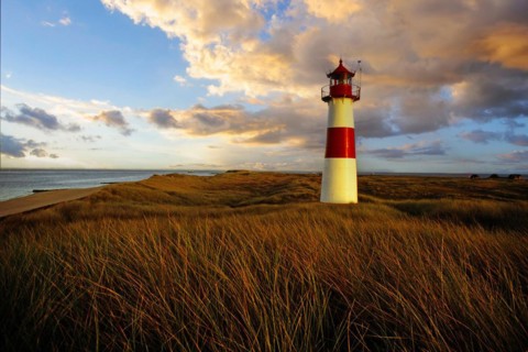 The lighthouse List Ost at the Ostellenbogen on the island of Sylt, island of Sylt,
