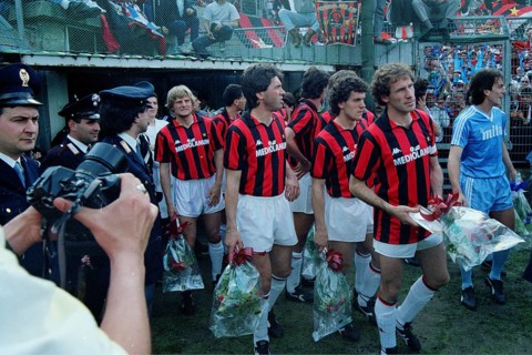 Angelo COLOMBO AC Milan, Mauro TASSOTTI AC Milan hidden, Carlo ANCELLOTTI AC Milan, Paolo MALDINI