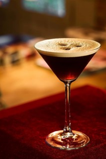 Espresso expresso coffee martini cocktail in bar