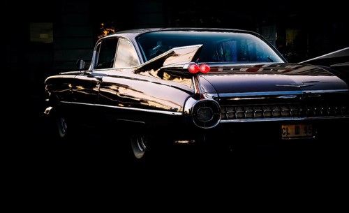 American classic car, Cadillac Coupe de Ville from 1959, night shot, Arvika, Värmland, Sweden,