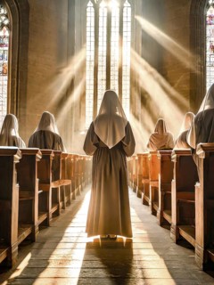 Catholic nuns at morning devotions in a chapel flooded with light, KI generated, AI generated