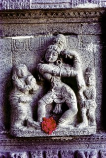 Showing the karanas on the temple walls of Thillai Nataraja temple in Chidambaram, Tamil Nadu,