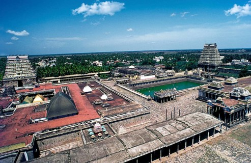 Bird’s eye view of Thillai Nataraja temple in Chidambaram, Tamil Nadu, South India, India, Asia