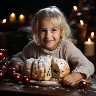 Christmas stollen in a festive setting, AI generated