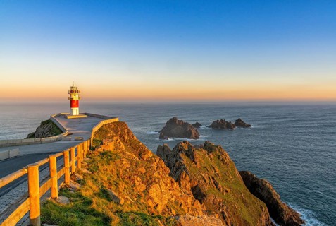 the Cabo Ortegal lighthouse on the coast of Galicia at sunrise