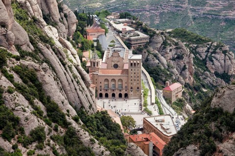 Montserrat monastery in Catalonia, Spain, view from above, Europe