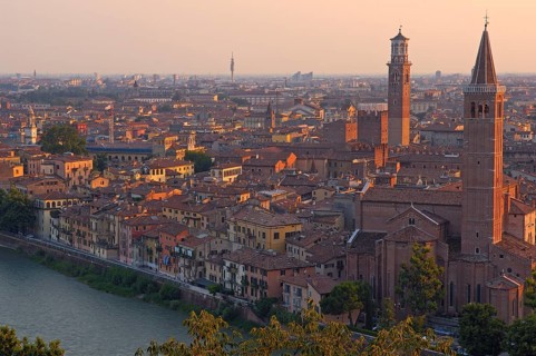Verona, Santa Anastasia church, Lamberti tower, Adige River, Torre de Lamberti, Veneto, Italy,