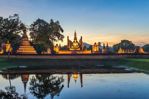 Sunset at Sukothai Historical Park, Thailand, Asia