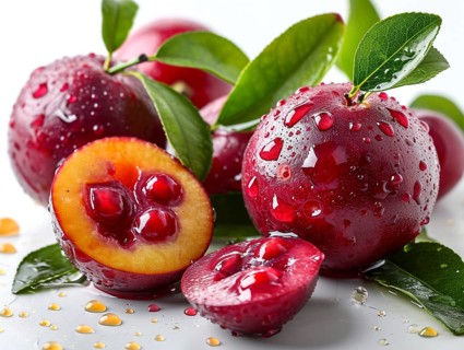 A bowl of fresh fruit on white background, here Pommegranate, AI generated