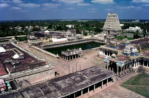 Bird’s eye view of Thillai Nataraja temple in Chidambaram, Tamil Nadu, South India, India, Asia