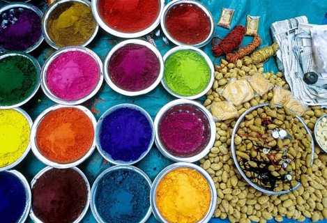 Color powder and Pooja things for sale in Chidambaram, Tamil Nadu, South India, India, Asia