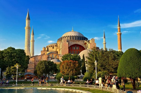 The exterior of the 6th century Byzantine (Eastern Roman) Hagia Sophia (Ayasofya) built by Emperor