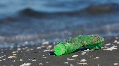 Washed up plastic waste. Stranded plastic waste