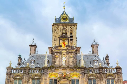 Delft, Netherlands Stadhuis or City Hall at Markt square in Holland town