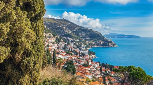 View of the harbor and the old town of Dubrovnik Croatia
