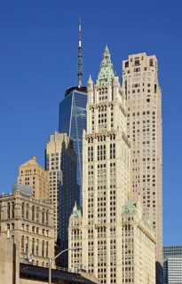 Skyscrapers Woolworth Building, Four Seasons Hotel, One World Trade Centre, Manhattan, Brooklyn,