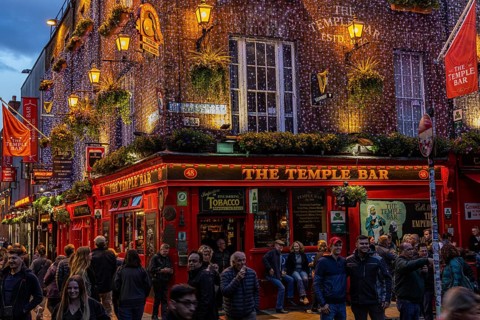 Blue hour at Temple Bar, Dublin, Ireland, Europe