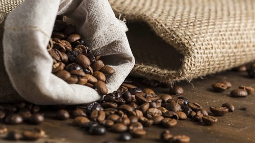 Sack with coffee beans desk. Resolution and high quality beautiful photo
