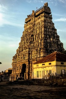 Wastern side Rajagopuram of Thillai Nataraja temple in Chidambaram, Tamil Nadu, South India, India,