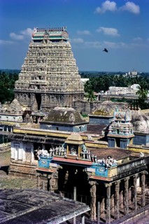 Thousand pillared hall and north tower gopuram in Thillai Nataraja temple in Chidambaram, Tamil