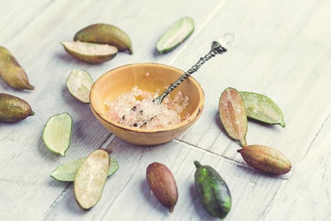Australian finger lime or caviar lime, edible fruits used in gourmet cuisine. Citrus australasica