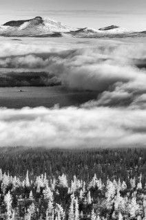 Morning fog over Lake Isteren, Engerdalsfjellet, Hedmark Fylke, Norway, October 2011, Europe