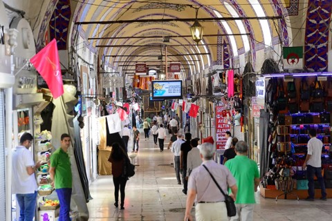 Grand Bazaar, Istanbul, Turkey, Asia, Long corridor of the covered market with numerous shops on