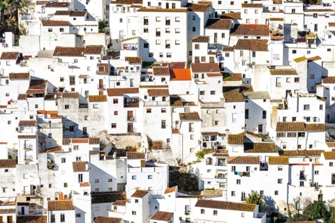 Casares, Spain - 27. January 2021: detail view of the whitewashed houses in the village of Casares