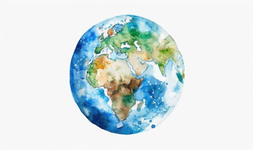 A watercolor painting of a globe Earth on white background AI generated