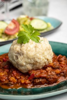 Hungarian goulash with bread dumplings