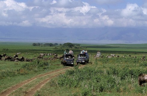 Tourists in Safari Vehicule, Tanzania, Africa