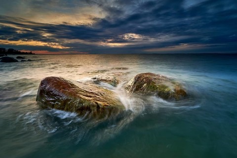 Rocky baltic seascape in the evening