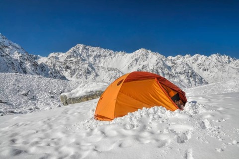 Camping in scenic Himalayas near Kanchenjunga, the third tallest mountain in the world