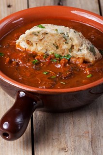Goulash with a napkin dumpling