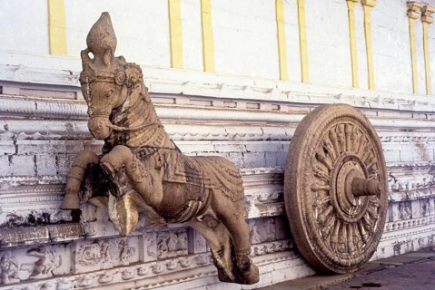 Nataraja Mantap Chariot drawn by horse in Nageswara Vaishanavite temple in Kumbakonam, Tamil Nadu,