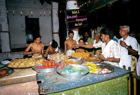 Temple prasad stall in Thillai Nataraja temple in Chidambaram, Tamil Nadu, South India, India, Asia