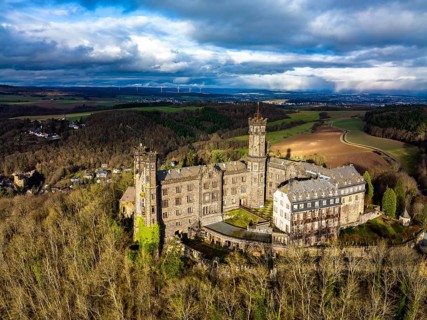 Aerial view, Schaumburg Castle, Balduinstein, Limburg an der Lahn region, Westerwald,