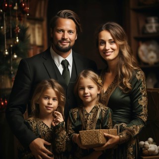 Christmas, children and family celebrate Christmas with gifts under a Christmas tree, ai generated