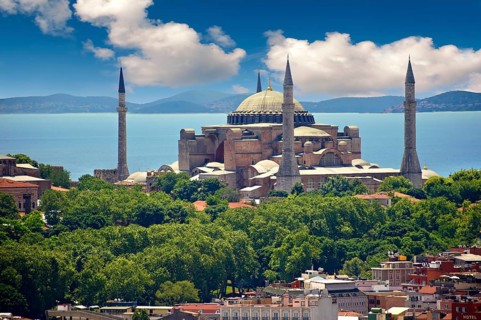 The exterior of the 6th century Byzantine (Eastern Roman) Hagia Sophia (Ayasofya) built by Emperor