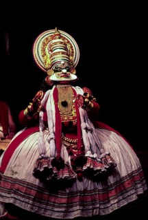 Evil character in Kathakali at Kerala Kalamandalam classical dance of Kerala, India, Asia