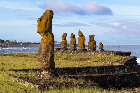 The moais at Ahu Tahai on Easter Island in Chile