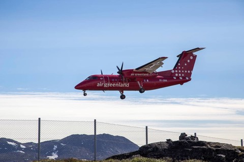 Ilulissat, Greenland, June 30, 2018: A Bombardier Dash 8 Q200 aircraft operated by Air Greenland