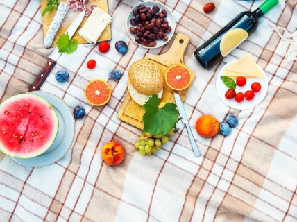 Top view summer garden italian picnic. Summer party